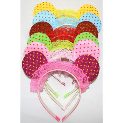 Обідок  для волосся "вушка з рюшкою" 6 шт, пак. 26*18см арт: 0106-107