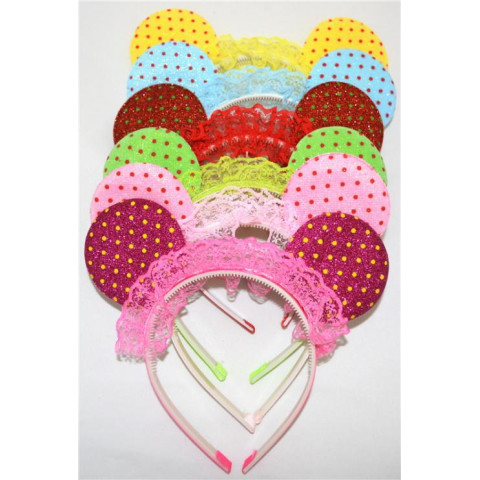 Обідок  для волосся "вушка з рюшкою" 6 шт, пак. 26*18см арт: 0106-107