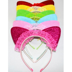 Обідок  для волосся "вушка з рюшкою- 2" 6 шт, пак. 20*18см арт: 0106-108