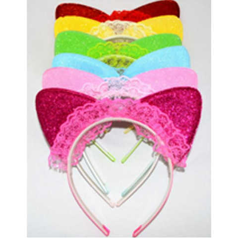 Обідок  для волосся "вушка з рюшкою- 2" 6 шт, пак. 20*18см арт: 0106-108