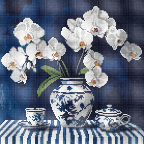 Алмазна мозаїка "Орхідея в порцеляні" 40х40см, термопакет, ТМ Ідейка, Україна арт: AMO8255