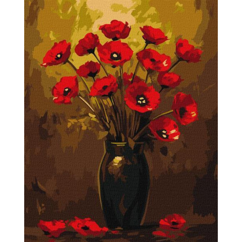 Картина за номерами "Букет маків з фарбами металік" 40х50см, термопакет, ТМ Ідейка, Україна арт: KHO3328