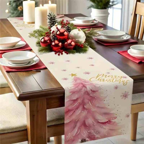 Дорожка на стол Ранер розово-золотой Елки 33*122,2см, пак. 20*20см