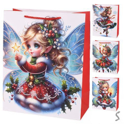 Пакет новогодний бумажный S "Fairy" 18*23*10см, ЦЕНА ЗА УП. 12ШТ 