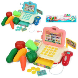 Кассовый аппарат 22см, сканер, звук, подвижная деталь, продукты, 2 цвета, на батар., пак. 29*27*7см 