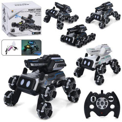 Животное р/у 2,4G, Собака-робот, 22см, 1:14, аккум, колеса-ролики, музыка, свет, программируется, стреляет водой, USBзарядное, 2 цвета, в кор. 18,5*17*16,5см 