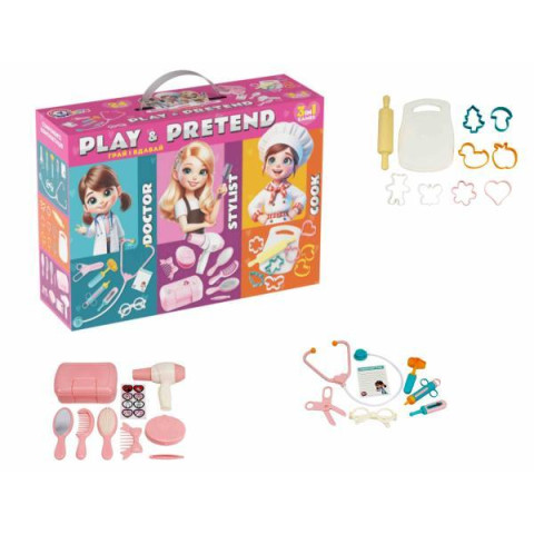 Подарочный набор для девочек Три профессии. Врач, Стилист, Повар, в кор. 33*23*10.4см, ТМ Технок, Украина