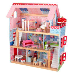 Деревянная игрушка Домик 71*60,5*31см, 3 этажа, LED свет, мебель, на батар., в кор. 65*48*12см 