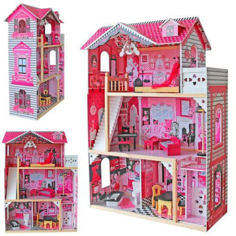 Деревянная игрушка Домик 80*41*121см, 3 этажа, мебель, кор. 40*89*24см 