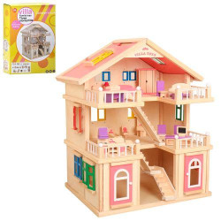 Деревянная игрушка Домик 49*17*72см, 3 этажа, мебель, в кор. 51*75*18см 