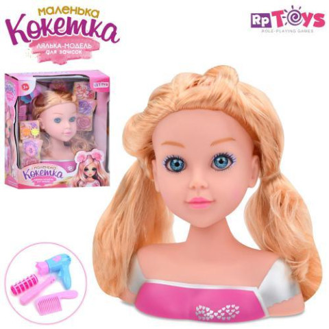 Лялька голова для зачісок 20см, фен, гребінець, заколки та резинки для волосся, в кор. 23*28,5*12см  арт: 913-V