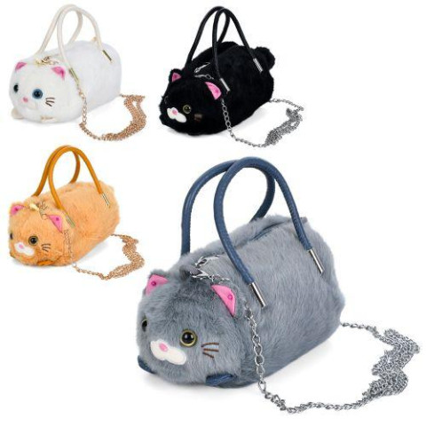 Сумочка 17*10*10см, 1 отделение, застежка-молния, 2 короткие ручки, длинная ручка-цепочка, плюш, 4 цвета 