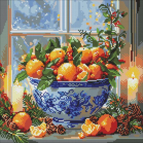 Алмазна мозаїка "Цитруси у вазі" 40*40см, термопакет, ТМ Ідейка, Україна арт: AMO20007