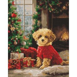 Алмазна мозаїка &quot;Пудель біля ялинки&quot; 40*50см, термопакет, ТМ Ідейка, Україна арт: AMO20011