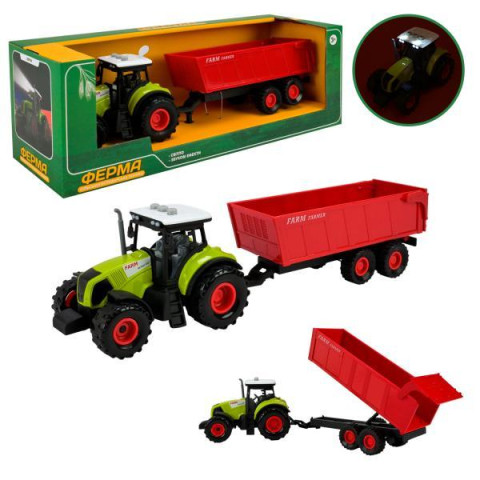Трактор с прицепом бат., свет, звук в кор. 39*12,5*13см 