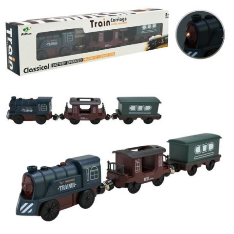 Поезд бат. свет, магнит.вагончики, в кор. 34,6*8,1*5см 