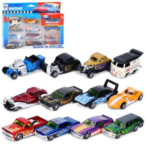 Набор машинок 12шт, металл, 1:64, от 6см, 2 вида, в кор. 28,5*22*3,5см 