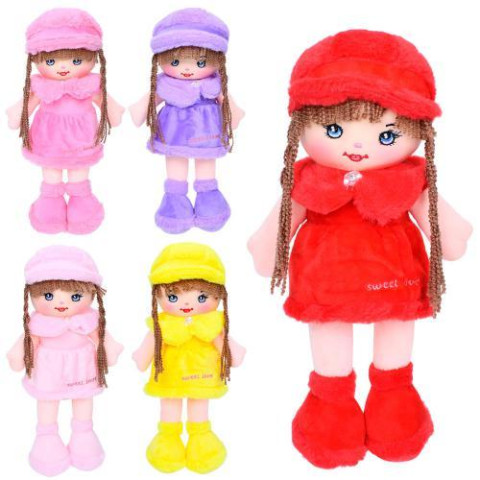 Кукла 30см, мягконабивная, петелька, 5 цветов, пак. 12*30*10см 