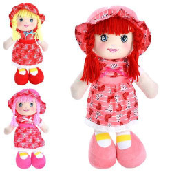 Лялька м&#039;яконабивна, 40см, петелька, 3 кольори, пак. 19*40*10см  арт: YG0195