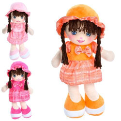 Лялька м&#039;яконабивна, 37см, петелька, 3 кольори, пак. 19*37*10см  арт: YG0197