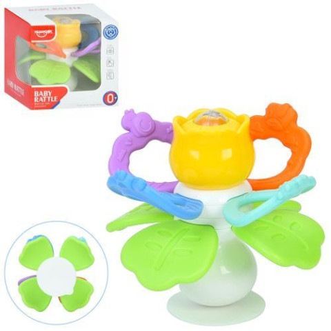 Погремушка цветок, 11*11*11см, прорезыватель, трещотка, на присоске, текстурные детали, сенсорная игра, в кор. 11,5*11,5*11,5см 