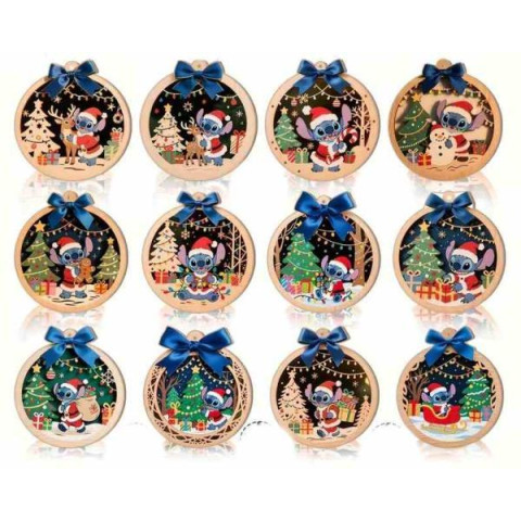 Прикраси на ялинку дерев'яні Стіч 7см ЦІНА ЗА УП. 12ШТ., пак.10*10см арт: TUKR