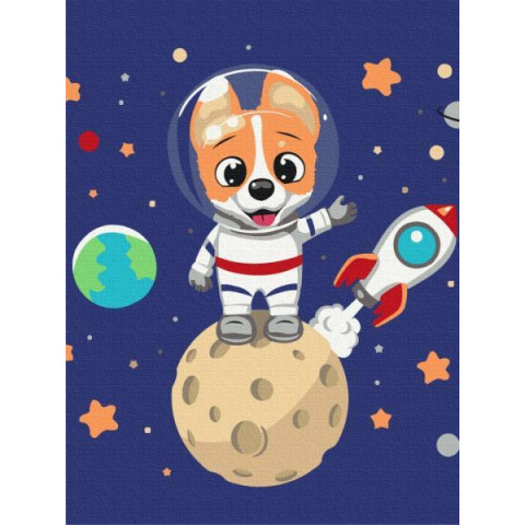 Картина за номерами Коргі в космосі 30х40см, термопакет, ТМ Brushme, Україна арт: KBS0099