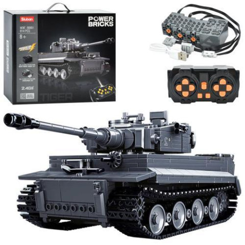 Конструктор SLUBAN Танк, 28см, р/у, 2.4G, аккумулятор, USBзар, 814дет, в кор. 42,5*38*12,5см 