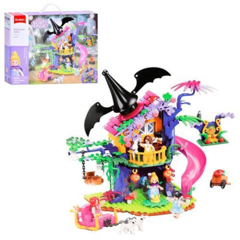 Конструктор SLUBAN рожева серія, будинок чарівниці, фігурки, тварини, 435дет, в кор. 42,5*33*7см   арт: M38-B1057