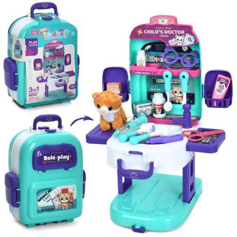 Набір гральний «грумер», набір лікаря, 3в1(стіл 39*30*51см, чемодан), кіт (плюш,11см), мийка-ллється вода(механіч), 27пр, в кор. 23*31*13,5см   арт: T2157-9