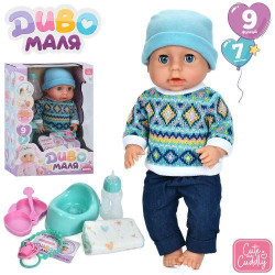 Кукла 40см, пьет-писает, сенсорный, музыка, звук, реагирует на соску, горшок, бутылочка, подгузник, посуда, на батар., в кор. 26,5*38*15,5см 