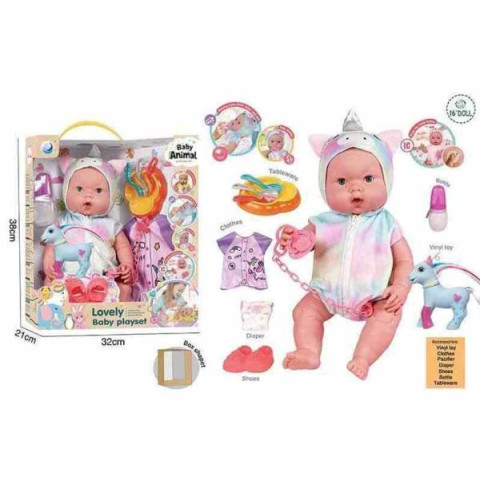 Пупс висота 39см музичний чіп, закриває очі, знімний одяг, пустушка, взуття, в кор. 31*21*38см  арт: DH2377C