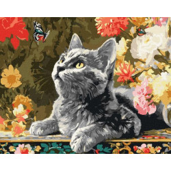 Картина по номерам "Котенок и бабочки" 40*50см, термопакет, ТМ Идейка, Украина