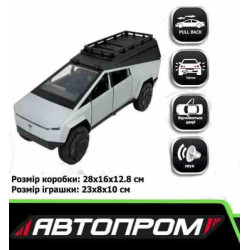 Машина мет. АВТОПРОМ 1:24 Tesla pickups camring, бат, світло, звук, відкр.двері, в кор. 28*16*12,8см арт: AP7727сіра