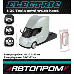 Машина мет. АВТОПРОМ 1:24 Tesla semi truck head, бат, світло, звук, відкр.двері, в кор. 25*12,5*15см  арт: AP7731сіра