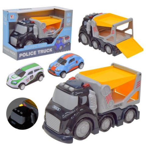 Машина бат., трейлер с машинками, свет, звук, кор. 24*16*10,5см 