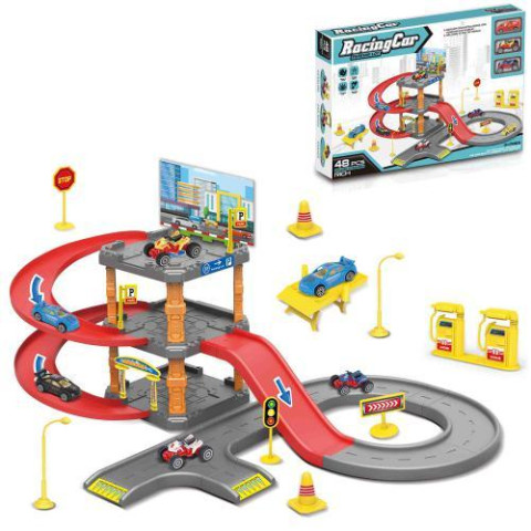 Гараж 3 этажа, транспорт 3шт от 6см, дорожные знаки, 32дет, в кор. 40*27,5*5,5см 