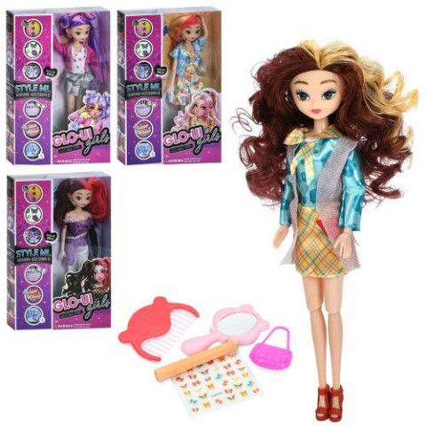 Лялька 28см, шарнірна, сумка, крейда, дзеркало, гребінець, 4 види, в кор. 20*30*4,5см   арт: DXF2693-94-95-96