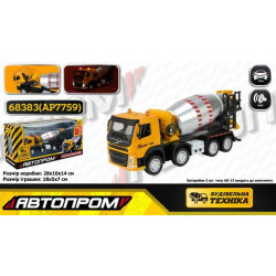 Будтехніка мет. АВТОПРОМ, 1:50 VOLVO Автобетонозмішувач, бат, світло, звук, рухливі деталі, у кор. 28*14*10см  арт: 68383(AP7759)