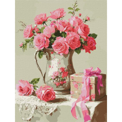 Картина за номерами "Рожевий подарунок" 30х40см, термопакет, ТМ Ідейка, Україна арт: KHO3318