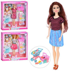 Кукла 30см, шарнирные руки, тележка, корзина, сладости, обувь, заколки, микс видов, в кор. 30*33*5,5см 