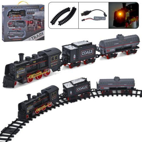 Железная дорога 78*78см, локомотив, вагон 2шт, звук, свет, акум, USBзарядное, в кор. 37,5*33*5,5см 