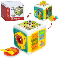 Бизикуб, игра куб, 14,5см, огород, игра-накорми обезьяну, геометрика, засовы, грань-резинки, подвижные детали, в кор. 17,5*17*16см 