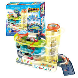 Автотрек інтерактивний, укр.мова, автоматичний підіймач, звук, світло, пісні, 4 машинки, паркінг, виїзди, в кор. 31*14*28см  арт: 92629