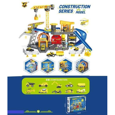 Трек 8 машинок, функціональний підйомний кран, рухливі елементи, аксесуари, в кор. 45*35*10см  арт: P979A