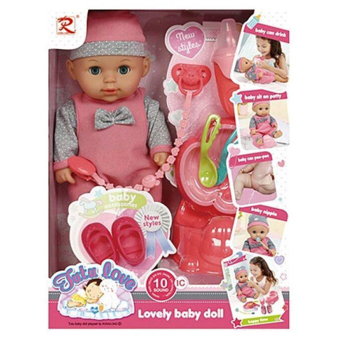 Пупс 28см, музыкальный чип, ходит на горшок, съемная одежда и обувь, бутылочка, соска с держателем, тарелка, вилка, ложка, нож, горшок, в кор. 33*25*14см 