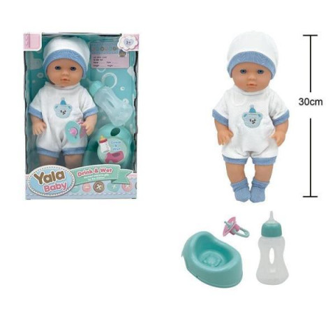 Пупс 30см, пьет из бутылочки, ходит на горшок, съемную одежда, аксессуары, в кор. 32*22*10см 