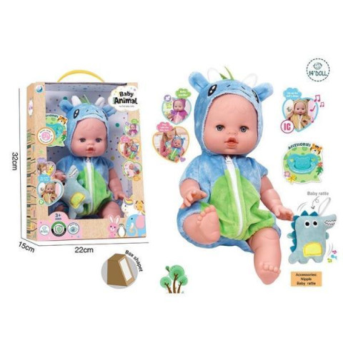 Пупс 32см, виниловая, съемная одежда, подвижные конечности, аксессуары, стеклянные глаза, музыкальный чип, в кор. 32*22*15см 