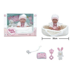Пупс гумовий, 30см, кокон з ручками, подушечка, брязкальце, пустушка, в кор. 33*23*12см  арт: YL2512D-B