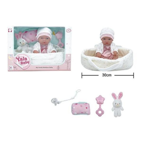Пупс гумовий, 30см, кокон з ручками, подушечка, брязкальце, пустушка, в кор. 33*23*12см  арт: YL2512D-B